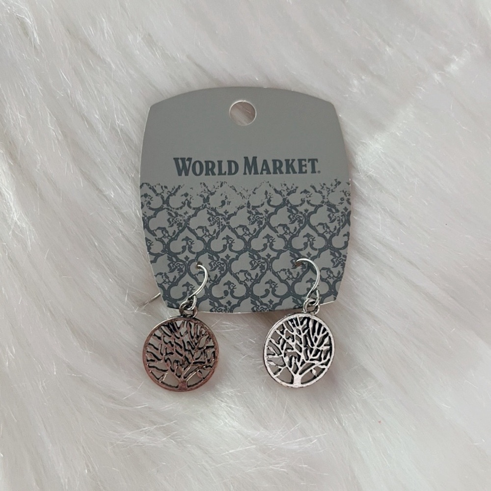 World Market Silver Tree Of Life Dangle Drop Earrings - Picture 3 of 5